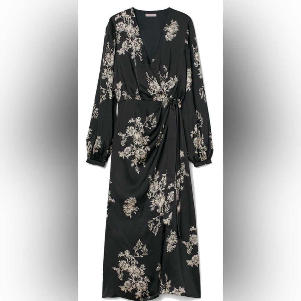 H&M Black Wrap Dress with Cream Floral Print